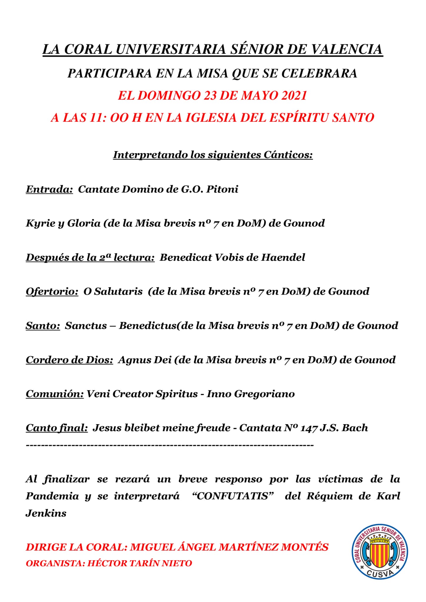 Actuación de la Coral Universitaria Senior de Valencia